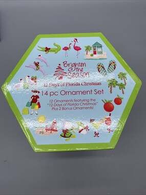 Bealls “12 Days Of FLORIDA Christmas” 14 Pc Ornament Set Paper W Polyfoam